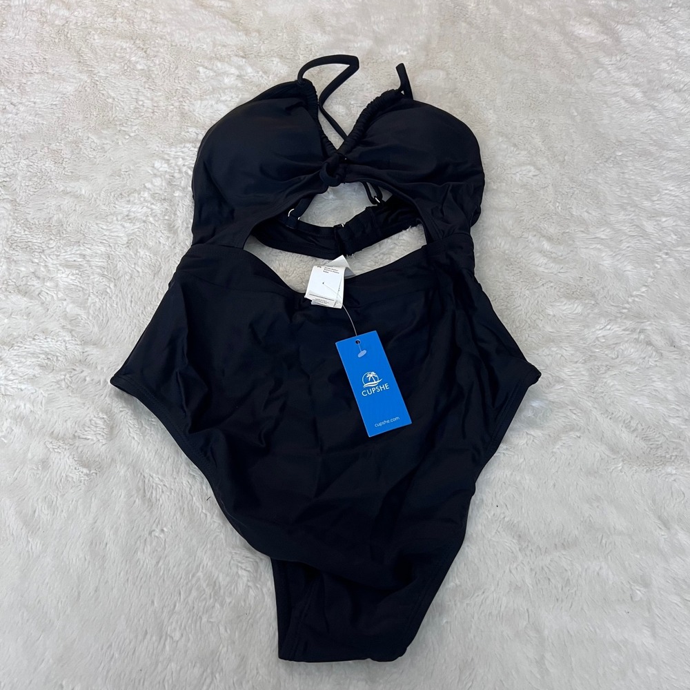 Cupshe‎ Black Cutout Knot Front One Piece Swimsuit Monokini DAA12E2F002AA Small
